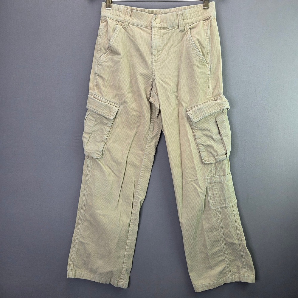 H&M Divided Corduroy Cargo Pants Size 4 Beige Tan Straight Leg Utility Pockets